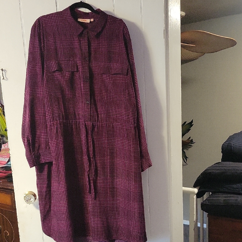 EVRI Plum Plaid Long Sleeve Shirt Dress